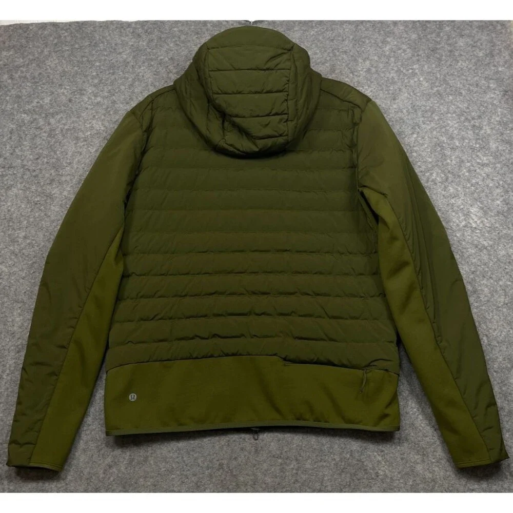 Lululemon Down For It All Hoodie Jacket Mens L Green Hooded Quilted Puffer Zip